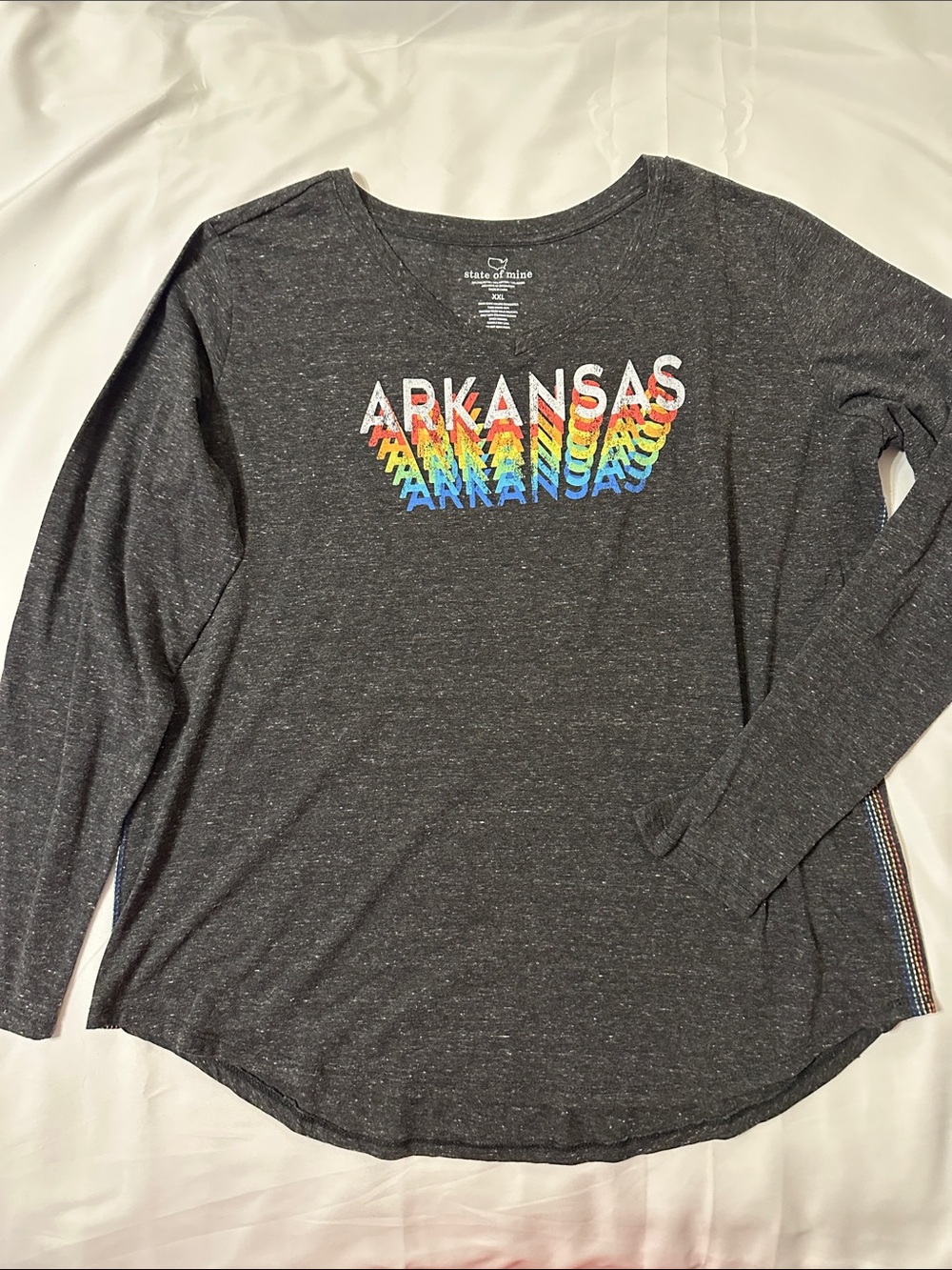 State of Mind Arkansas Rainbow Long Sleeve Tee - Charcoal